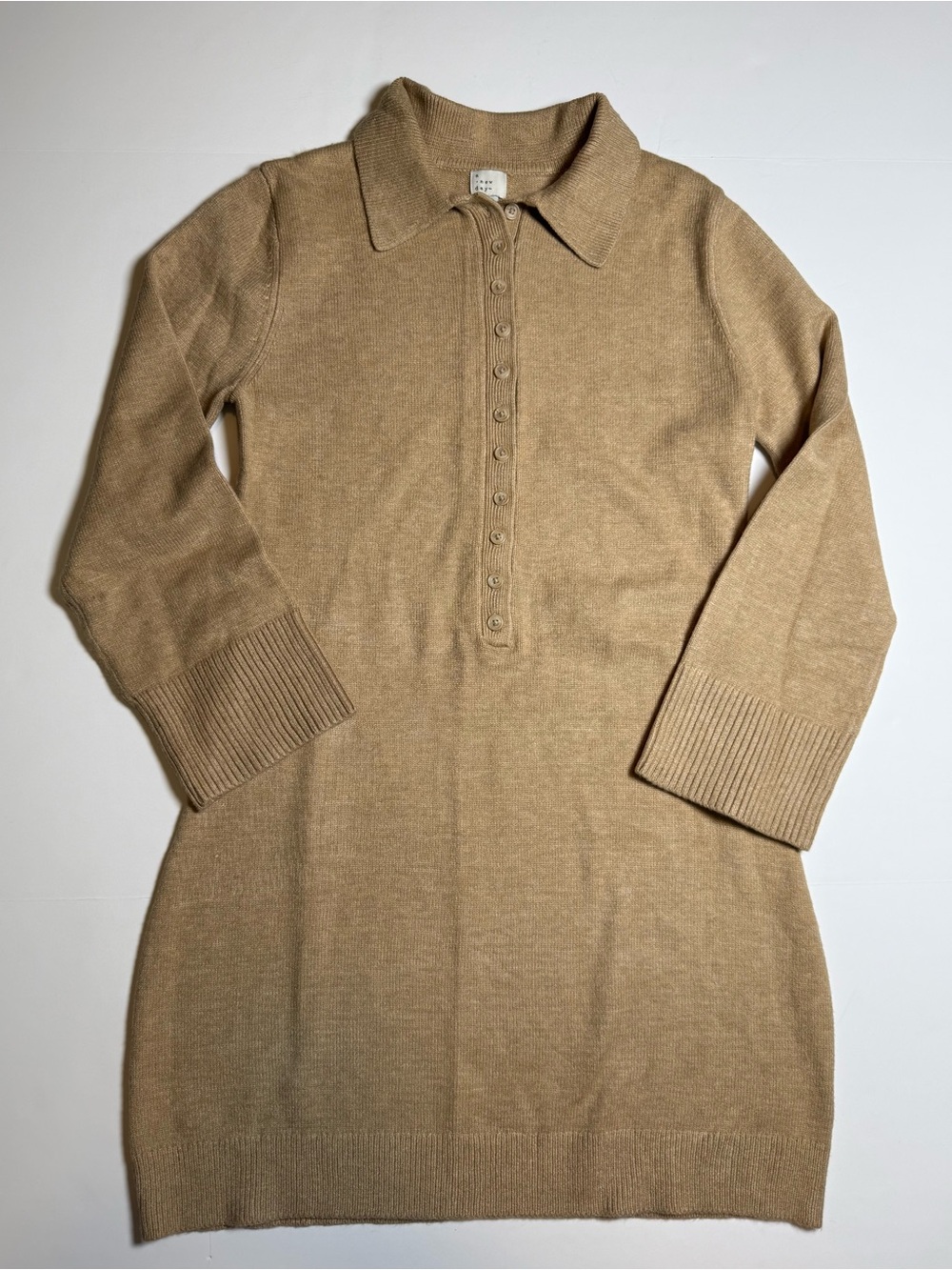 A New Day Long Sleeve Henley/Polo Mini Sweater Dress M Buttons Soft Preppy Chic